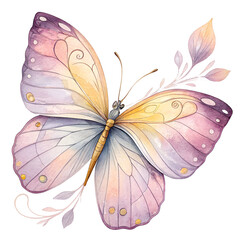Pastel Watercolor Butterfly Illustration with Pink Purple Wings, Elegant Insect Art PNG for Nature Decor, Spring Designs, Scrapbooking, Feminine Aesthetics, or Baby Shower Themes