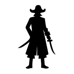Silhouette Jolly Roger Swashbuckler with Cutlass and Hat Pirate Illustration