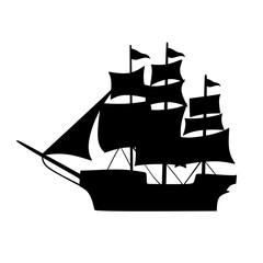 Silhouette Detailed Sailing Ship Silhouette Illustration with Multiple Masts and Sails
