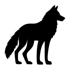Minimalist Silhouette Standing Wolf Side View Illustration on White Background