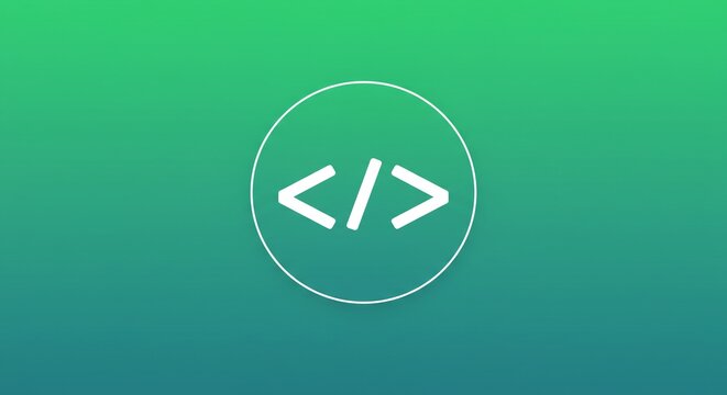 White Code Angle Brackets Icon in a Circle on Green Gradient Background