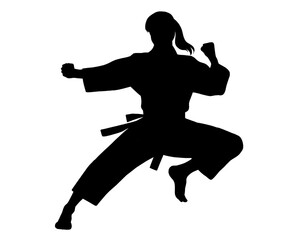 Karate silhouette, female karate player, icon isolated on white background © Amalia