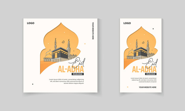 Eid Al Adha Mubarak Islamic festival social media post, story design template with masjid vector