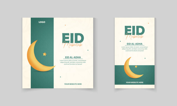 Eid mubarak post and story banner template for Social media, with Islamic pattern, moon vector