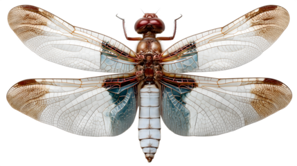 Intricate detail of a dragonfly revealing the beauty of nature against a isolated on white transparent background PNG cutout