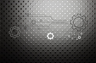 Technology Design of Variety Cogs and Gears in Front of Textured Surface Of Steel With Embossed Squares 
