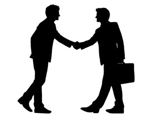 Silhouette of man shaking hands, businessman, Illustration of cooperation agreement, icon isolated on white background
