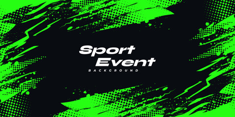 Black and Green Grunge Sport Background with Halftone Style
