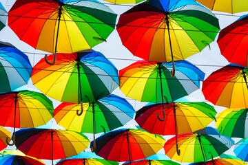 Bright colored umbrellas as a background