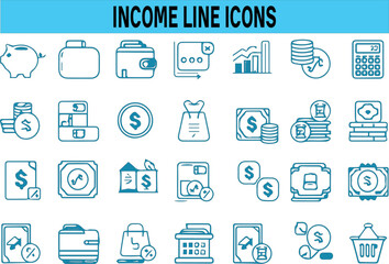 Collection of clean and modern outline income icons with money and financial concepts