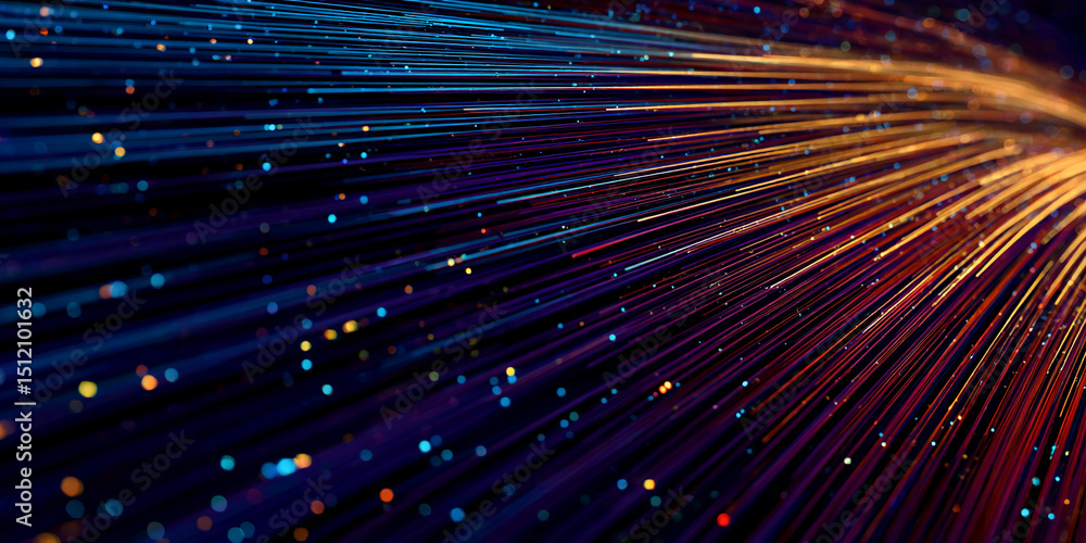 Aufkleber Abstract image of multicolored lines converging, creating a dynamic, energetic visual. Symbolizes speed, technology, or innovation, suitable for tech or futuristic concepts