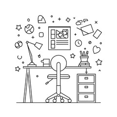 ‎A black and white desk chair illustration line art of a coloring page