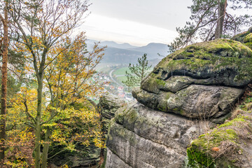 Bastei is a formation of sandy rocks with an observation deck in Saxon Switzerland on the banks of the Elbe River. 