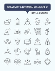 Creativity and Innovation Icons Set – Outline Style Vector Symbols for Ideas and Invention

