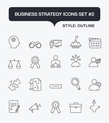 Outline Vector Icons Collection for Business Strategy, Planning, and Growth

