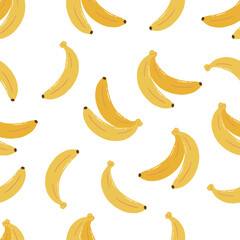 Seamless Hand Drawn Ripe Yellow Bananas Pattern Design White Background