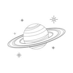 ‎A black and white saturn illustration line art of a coloring page