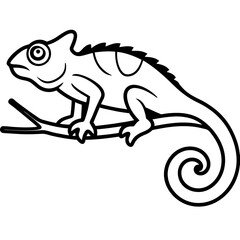 Chameleon on branch line art vector illustration 