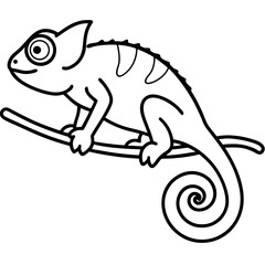 Chameleon on branch line art vector illustration 
