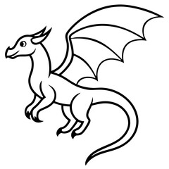 Flying dragon line art vector illustration 
