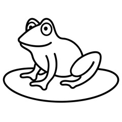 Frog on lily pad line art vector illustration 
