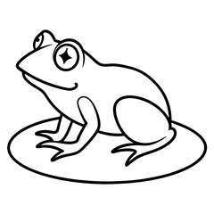 Frog on lily pad line art vector illustration 