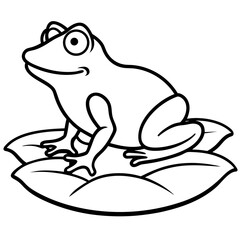 Frog on lily pad line art vector illustration 