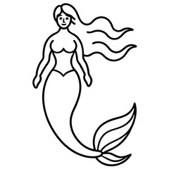 Mermaid under the sea line art vector illustration 