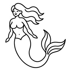 Mermaid under the sea line art vector illustration 