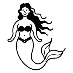 Mermaid under the sea line art vector illustration 