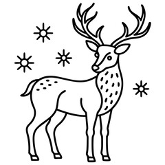 Mystic forest stag line art vector illustration 