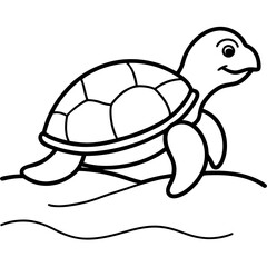 Turtle on sandy beach line art vector illustration 