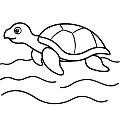 Turtle on sandy beach line art vector illustration 