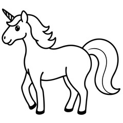 Unicorn with rainbow mane line art vector illustration 