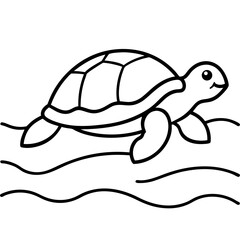Turtle on sandy beach line art vector illustration 