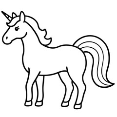 Unicorn with rainbow mane line art vector illustration 