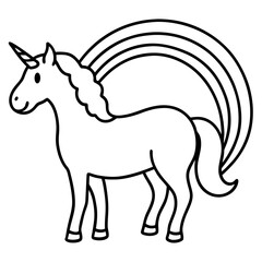 Unicorn with rainbow mane line art vector illustration 
