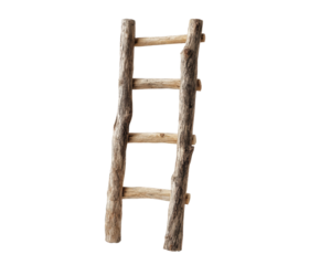 Rustic wooden ladder for home decor and organization purposes, cut out transparent