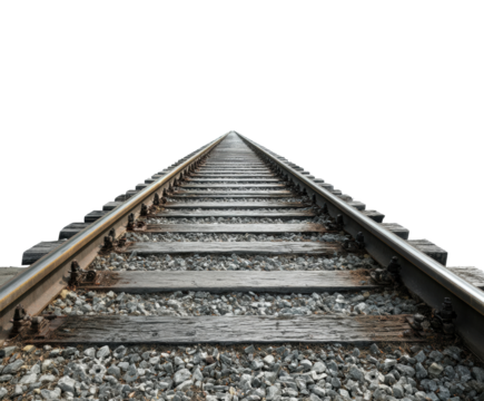 Railroad tracks stretching into the distance for design use, cut out transparent