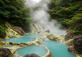 Volcanic Hot Springs Nestled in Lush Green Valley