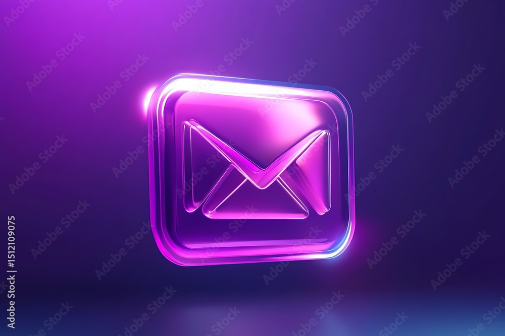 Poster 3d email notification bell icon in vector style, soft gradient lights and futuristic smooth shapes