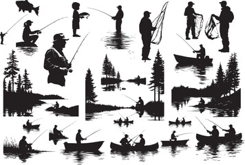 Fishing and Lake Life Silhouettes