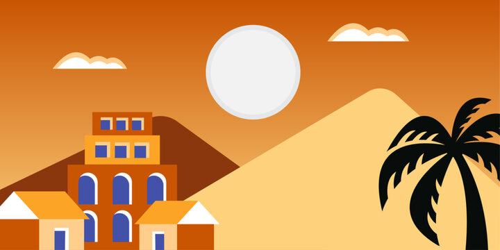 hand drawn desert landscape design.
