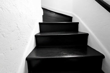 Obraz premium Modern black staircase with sharp diagonal shadows