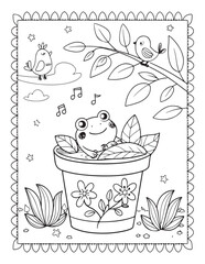 Summer Coloring page, line art, black and white, cute summer illustration, coloring page holiday time