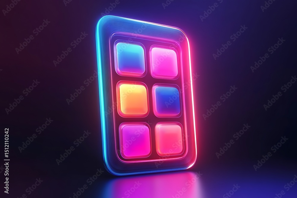 Poster 3d mobile app interface icon, modern vector design with subtle neon glows and soft 3d shadows
