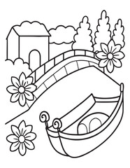 Summer Coloring page, line art, black and white, cute summer illustration, coloring page holiday time