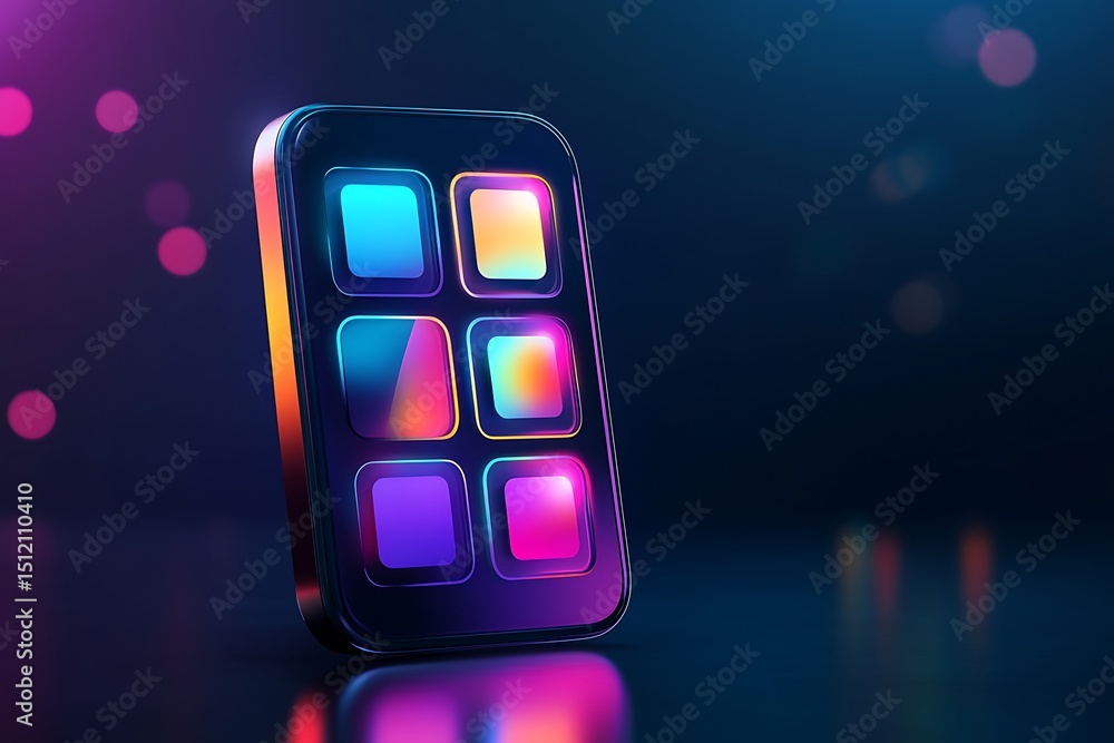 Poster 3d mobile app interface icon, modern vector design with subtle neon glows and soft 3d shadows
