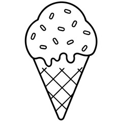 Playful Ice Cream Cone with Overflowing Heart Sprinkles, Line Art Style