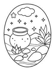 Summer Coloring page, line art, black and white, cute summer illustration, coloring page holiday time